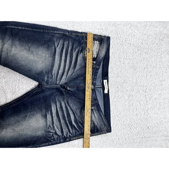 Men's Blue Cult Faded Wash Denim Jeans Embroidered Pockets Size 46x32 - Picture 5 of 11